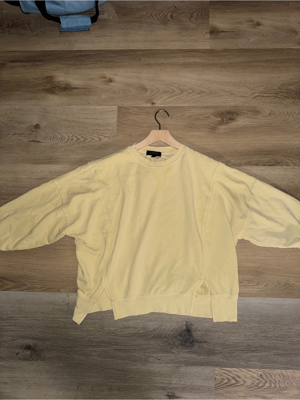 VINYL ICONS Butter Yellow Raw Edge Oversized Crewneck Sweatshirt